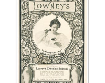 1904 Lowney’s Chocolate Bonbons Boston Antique Magazine Advertisement