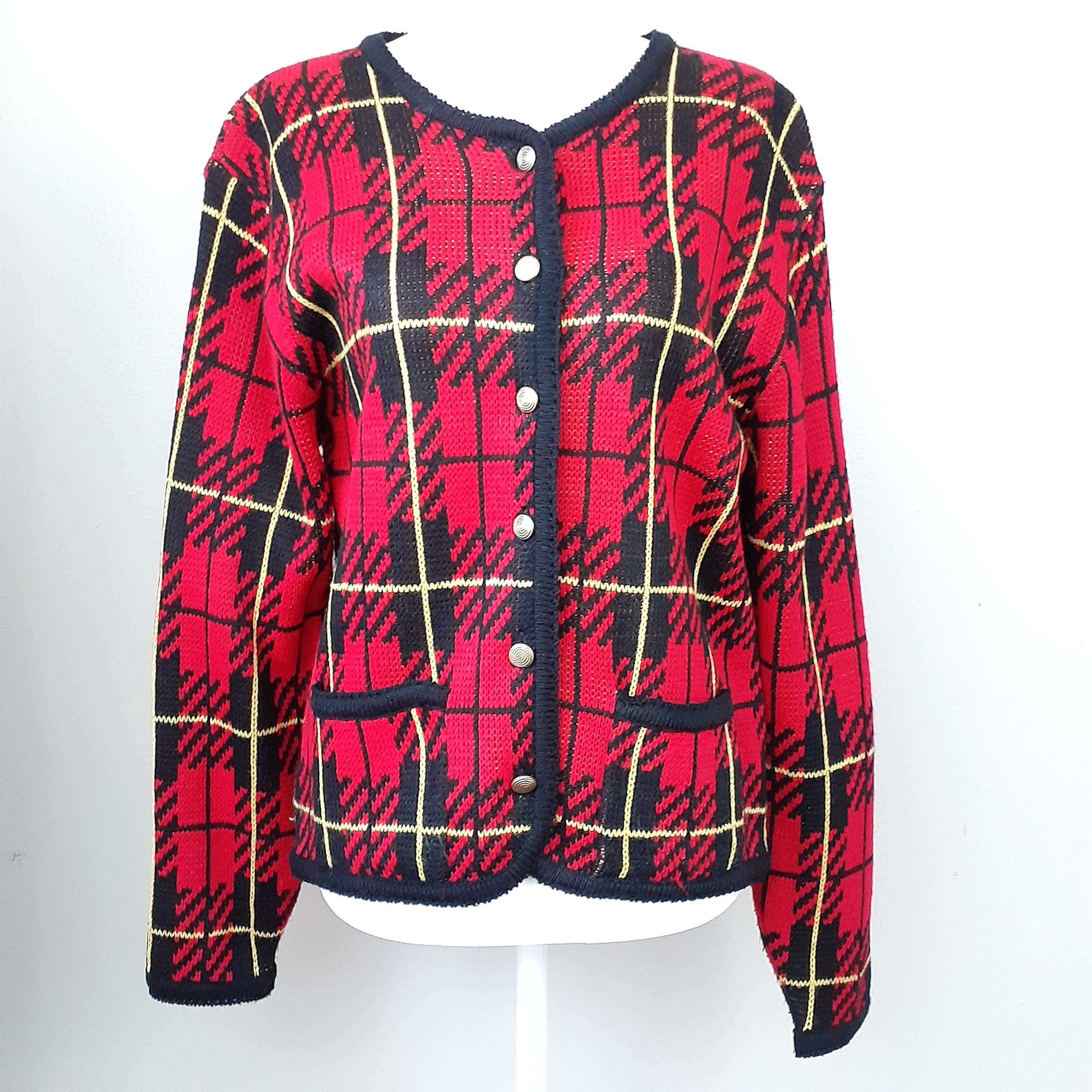 red plaid sweater jacket