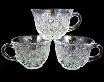 Tasses à punch Hazel Atlas Heritage Stars - Set de 3 - Verre des années 60-70