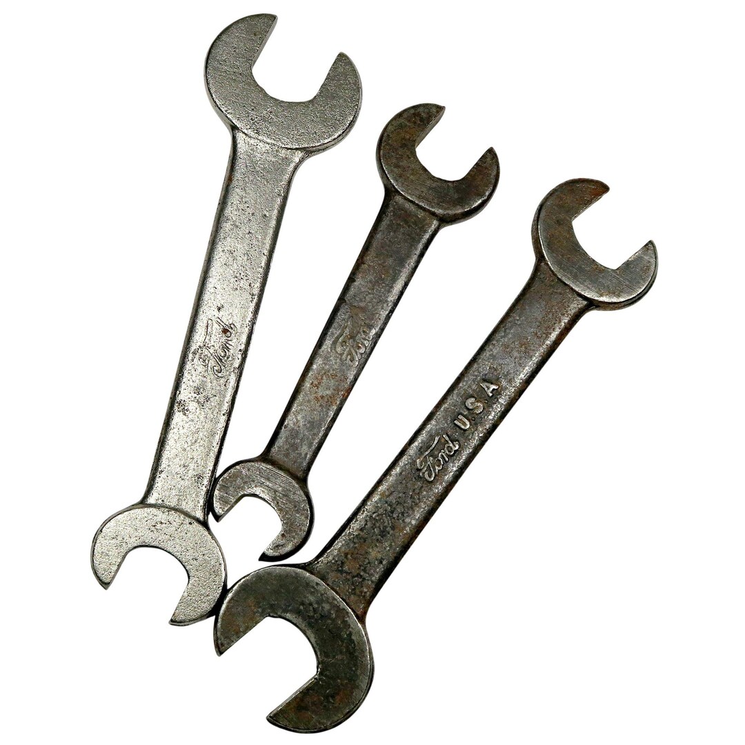 Script Wrench Lot of 3 Ford Script Wrenches, Circle-m, 1930sā40s, 7/16ā5/8