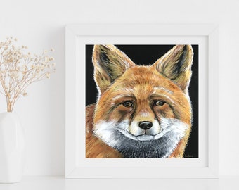 fox wall art, contemporary wall art, gold fox, wall decor, nature, woodland creature, fox painting, 8x8 art print, fox, small print