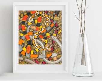 snake art print, reptile art print, art print, colored pencil print, nature art print, snake drawing, reptile drawing, snake art, reptile