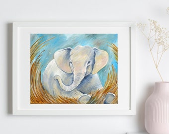 elephant art print, safari art print, baby elephant, animal wall art, little elephant, nursery wall art, nursery art print, elephant drawing