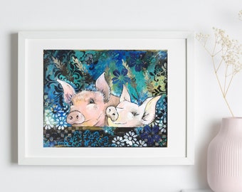 pig art print, pink pigs art print, art print, pig wall art, kitchen wall art, little pigs, home decor, pigs wall art, farm pigs art print