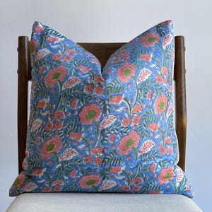 Blue Floral Pillow Cover