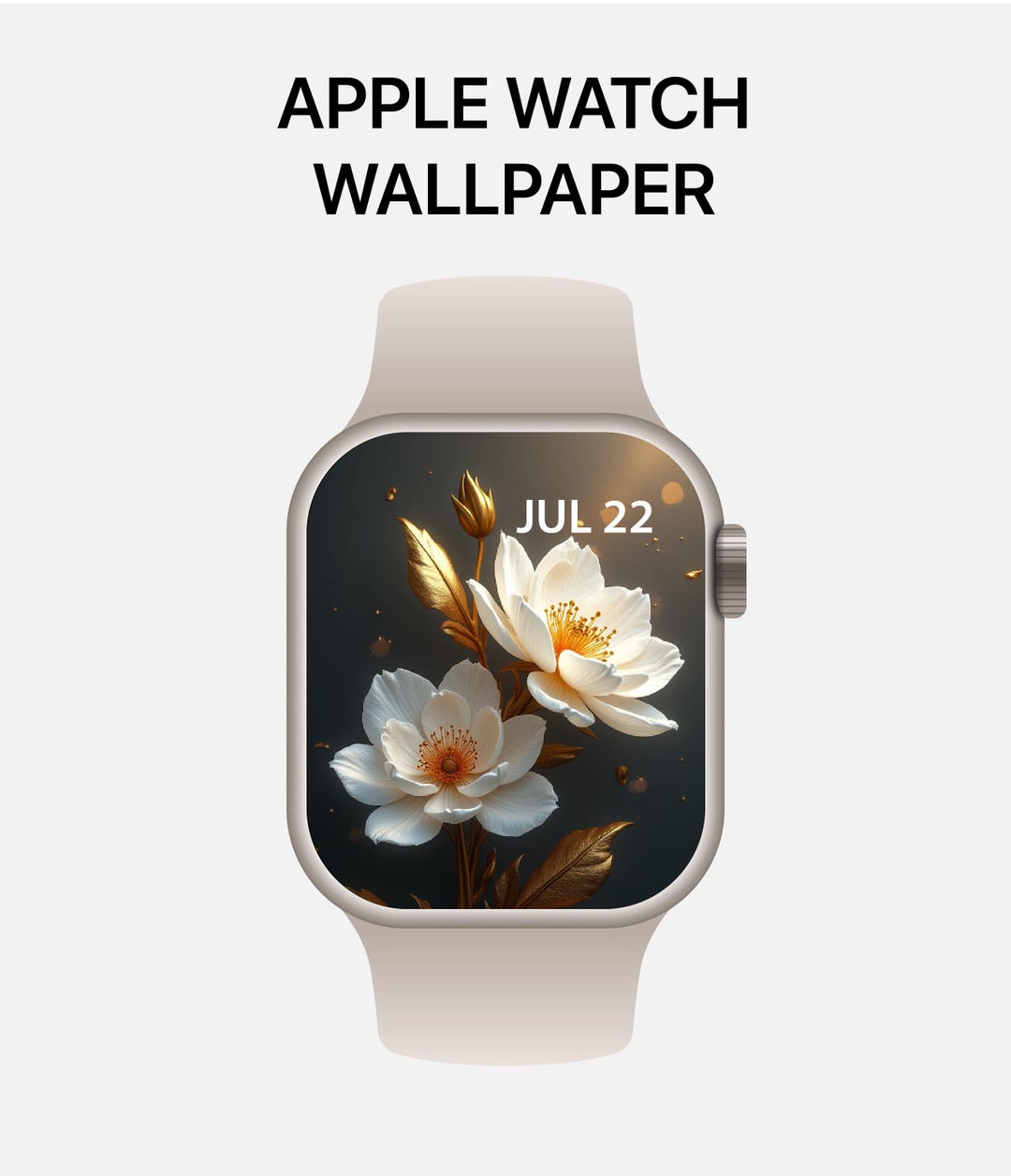 Luxury Gold Floral Apple Watch Wallpaper | Elegant White Flower Watch