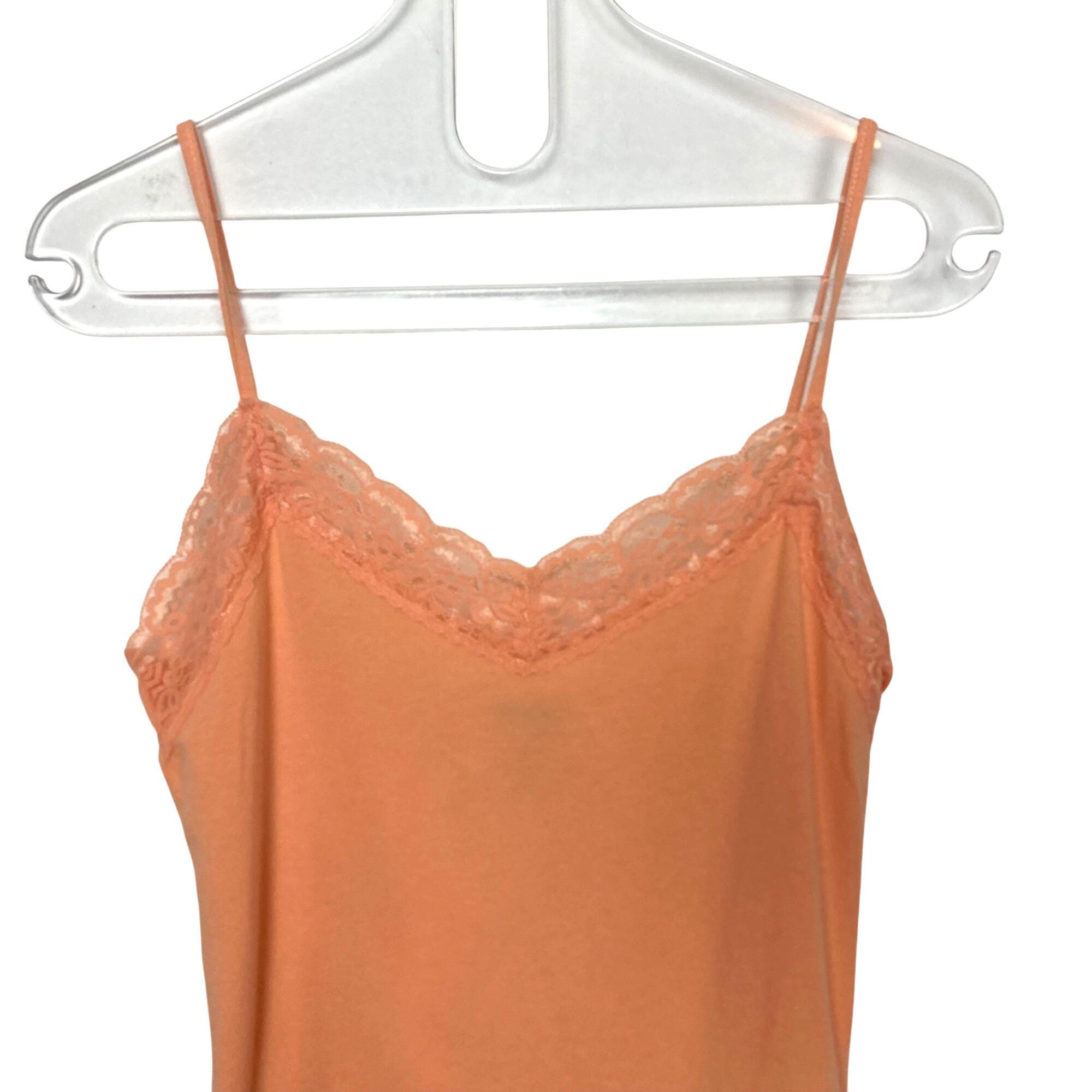 Vintage Y2K Q & A Tank Top Medium Orange Lace Trimmed Long Line 