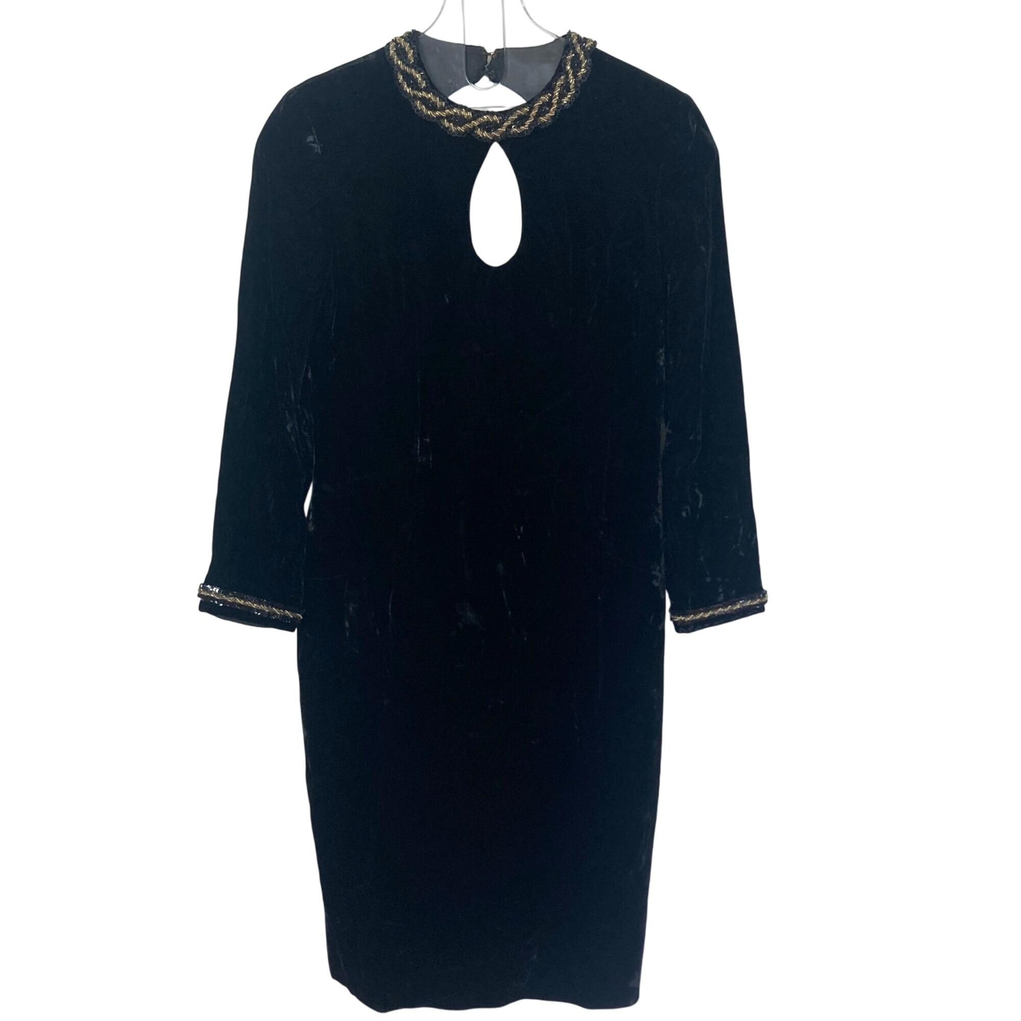 green emerald velvet dress Black Velvet and Wool Dress with Gold Heart Buttons – Vintage Couture main image 0