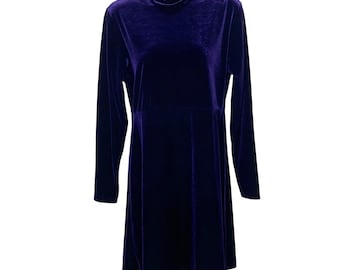 Vintage Amanda Smith paarse fluwelen jurk dames 6 met opstaande kraag, jaren 90 Whimsigoth