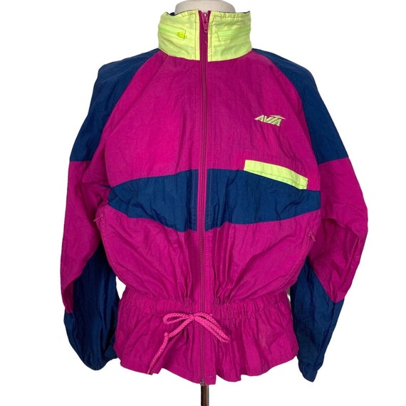 Vintage 90s Avia Jacket Womens Medium Colorblock Pink Blue