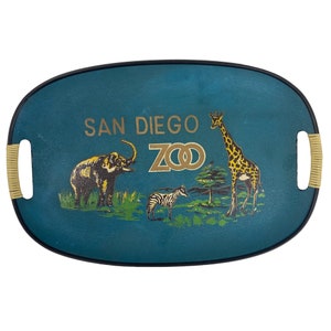 Vintage San Diego Zoo Souvenir Tablett Mid Century Made in Japan CA Elefant Zebra