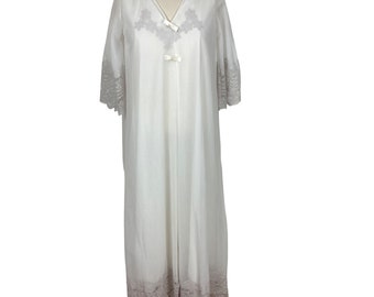 Vintage weißes Peignoir-Kleid-Set kleine lange Spitze Bögen schiere Chiffon-Robe