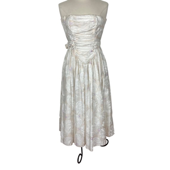 Bonwit Teller 80s Strapless Pastel Floral Dress 4 