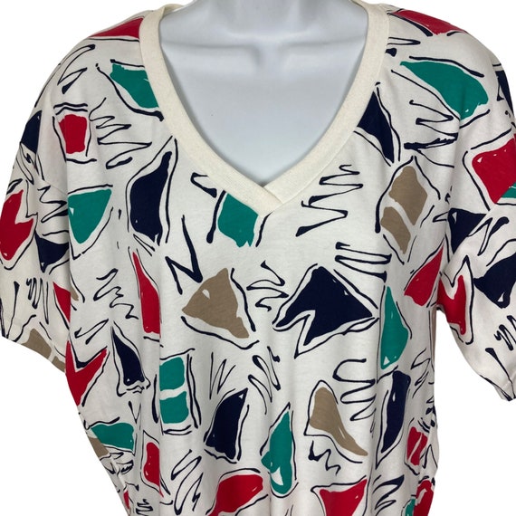 Vintage 80s 90s V Neck T Shirt Womens M Oversized… - image 2