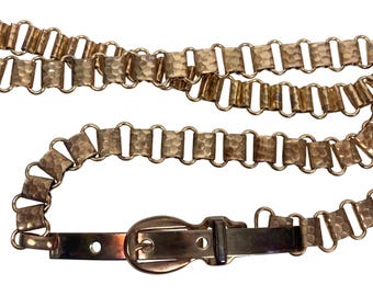 Vintage women’s leather belt golden link metal 1980s link metal belt| Rebekajewelry main image 3