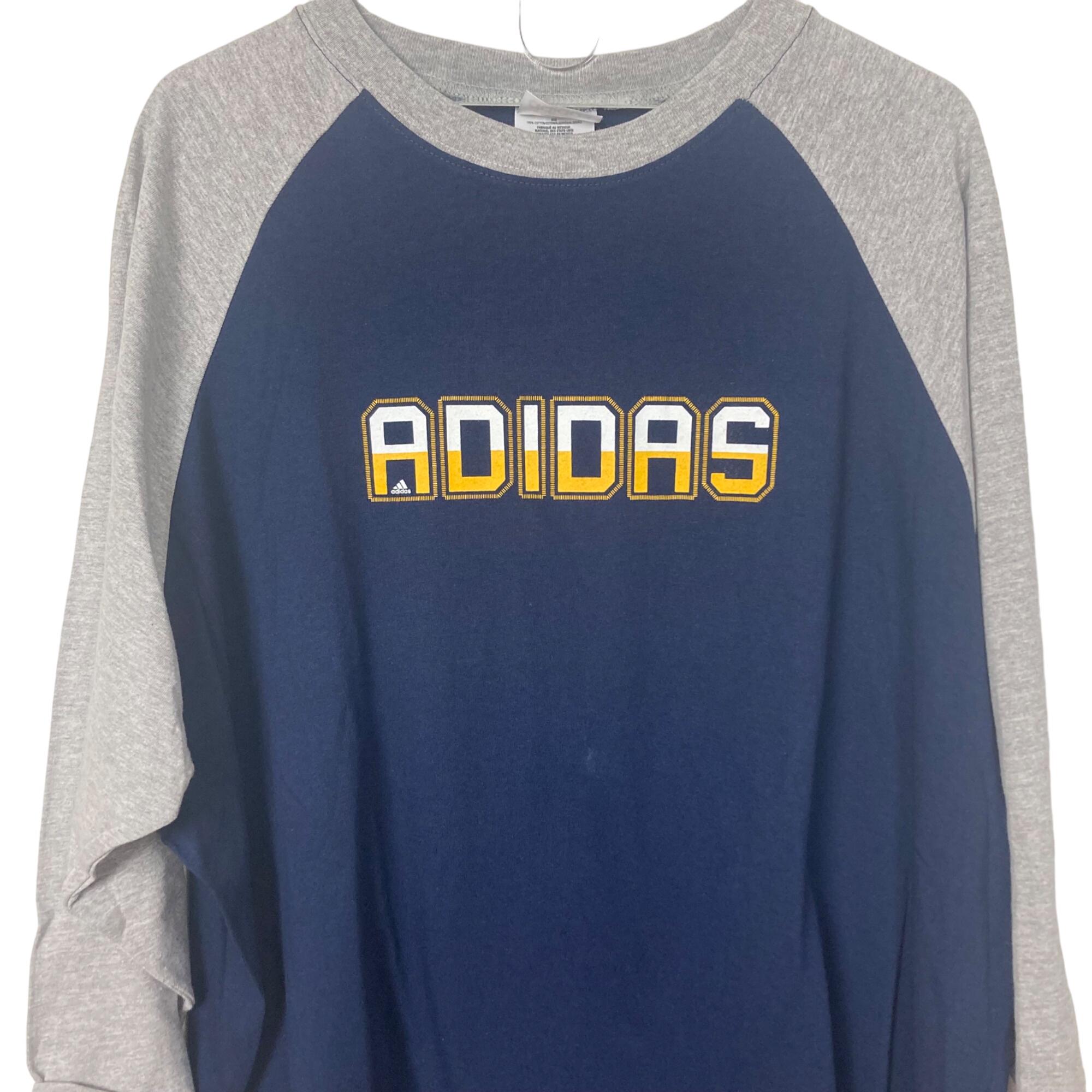 Adidas Y2K Raglan Tee Mens XL Navy Gray 3/4 Sleeve Spellout