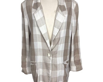 Vintage 80s Toni Garment For CC Magic Jacket Womens Medium Beige Plaid Oversize