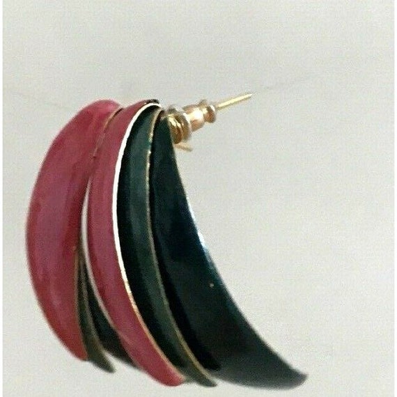 Vintage Painted Metal Layered Crescent Earrings P… - image 3