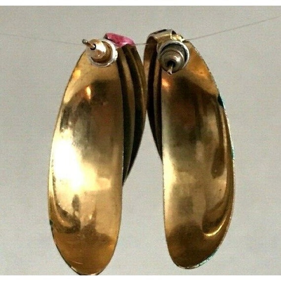 Vintage Painted Metal Layered Crescent Earrings P… - image 4