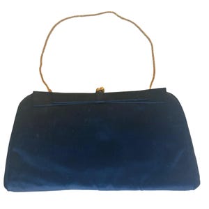 Vintage Morris Moskowitz Black Satin Evening Bag Gold Chain Made in Belgium