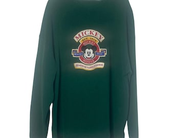 Vintage Disney Store Mickey Mouse Hoodie XXL Green Ribbed Pullover Lightweight