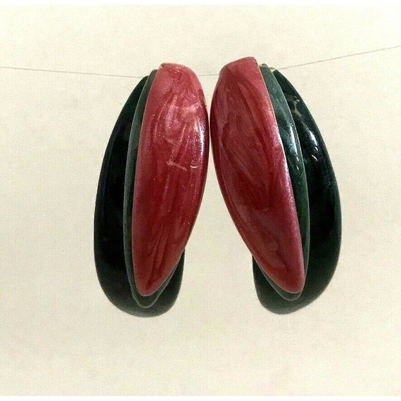 Vintage Painted Metal Layered Crescent Earrings P… - image 7