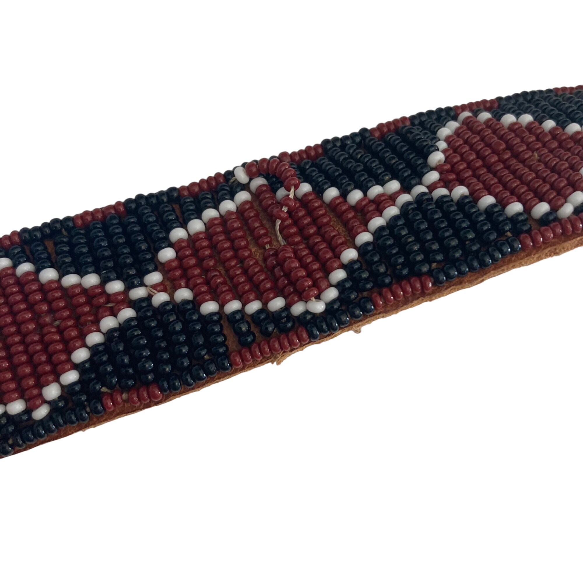 Vintage Hand Beaded Leather Belt Womens Large Red Black  display picture 2
