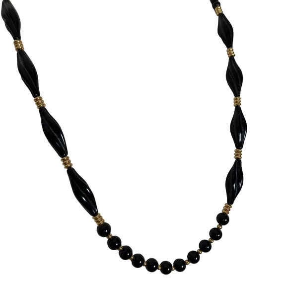 Vintage 80s Trifari Black Gold Beaded Necklace St… - image 3