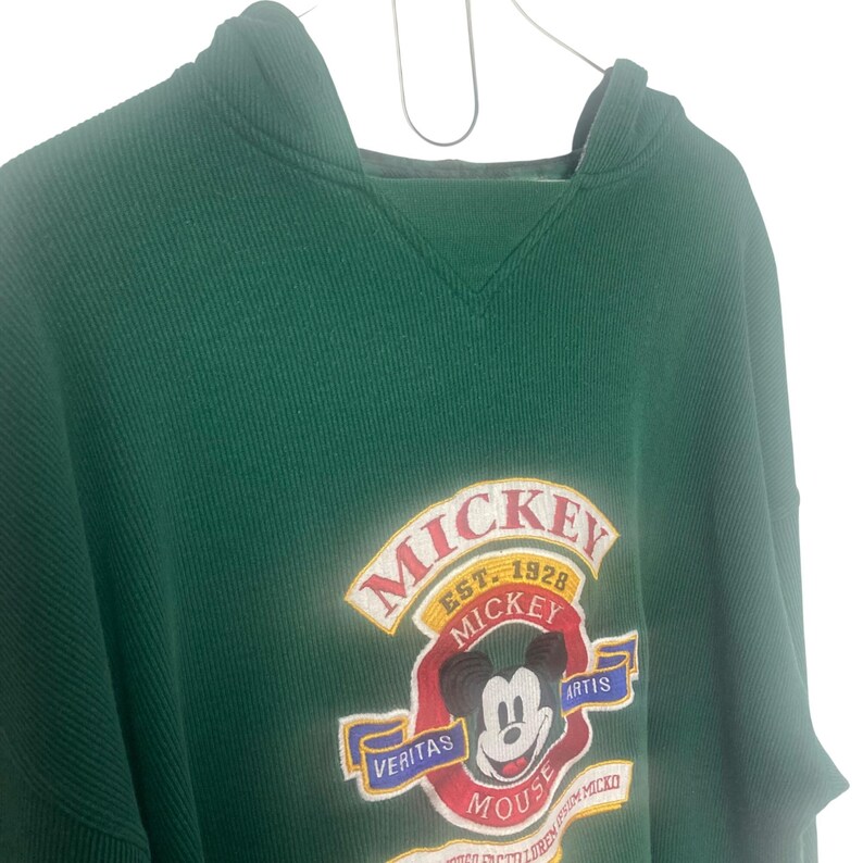 Vintage Disney Store Mickey Mouse Hoodie XXL Green Ribbed Pullover Lightweight image 7