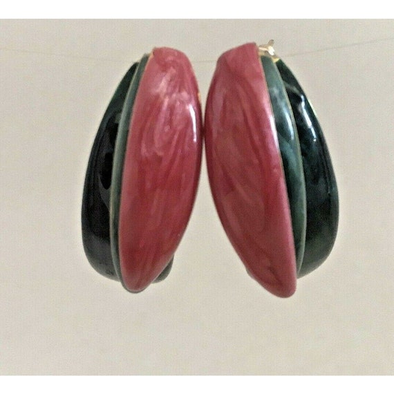 Vintage Painted Metal Layered Crescent Earrings P… - image 1