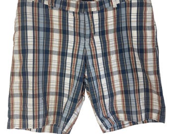 Pantalones cortos vintage de algodón a cuadros para mujer de Polo Ralph Lauren, talla 12, azul y beige.