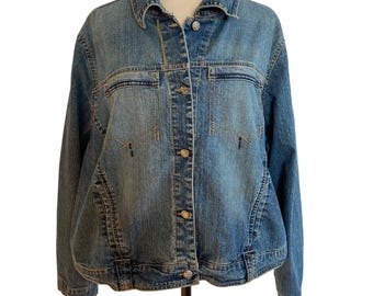 Vintage Cato Denim Jacket Womens 22 24 Blue Pockets Button Closure Jean Jacket