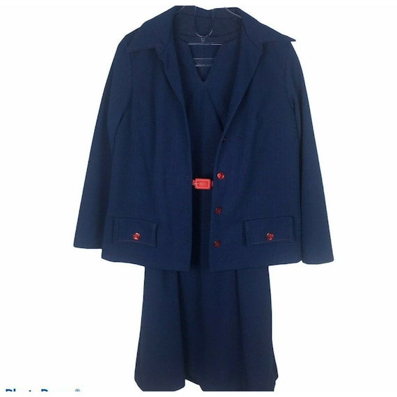 Vintage Walden Classics Suit Dress 14 Navy Red Sl… - image 1