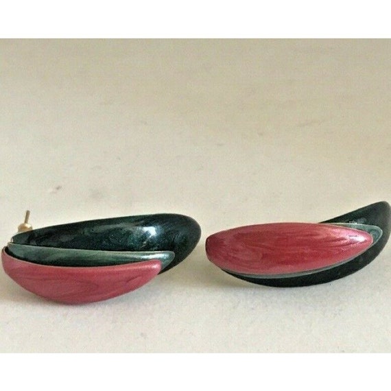 Vintage Painted Metal Layered Crescent Earrings P… - image 6