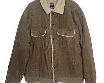Vintage Y2K Gap Mens Brown Corduroy Sherpa Lined Trucker Jacket XL Warm