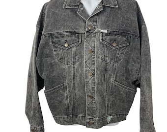 Vintage 80s 90s Guess Georges Marciano Acid Wash Denim Jacket Medium Gray Baggy