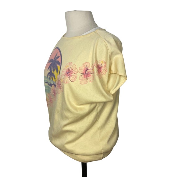 Vintage 80s Tropical T Shirt Top Large Yellow Pal… - image 4