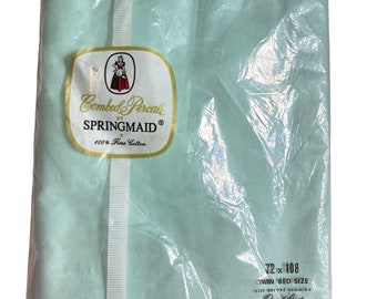 Vintage Springmaid Green Pastel Twin Flat Sheet 100% Cotton Combed Percale New