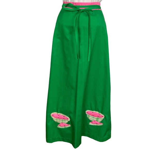 Vintage Maxi Wrap Skirt Watermelon Applique Kelly… - image 1