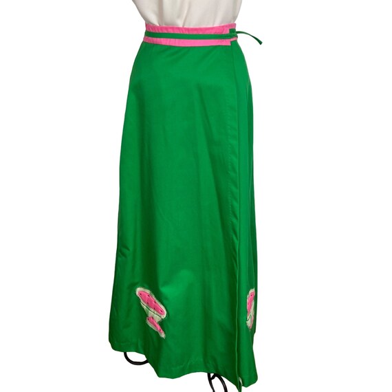 Vintage Maxi Wrap Skirt Watermelon Applique Kelly… - image 7