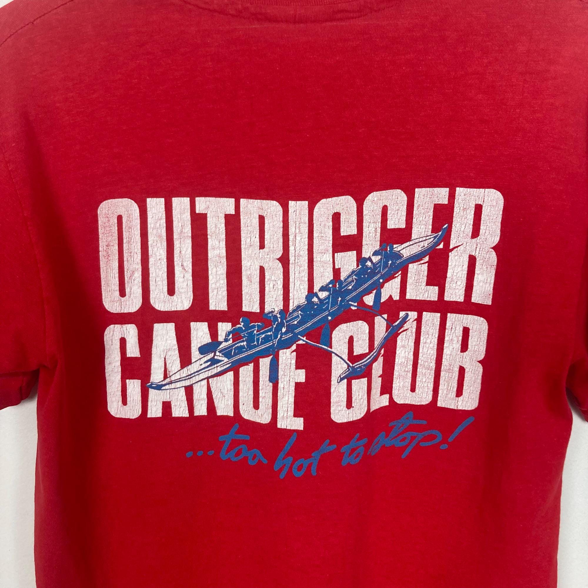 T-shirt Vintage Hawaii 'Guahan Paddler Outrigger Club' - Taille M, Blanc, Taché - Occasion