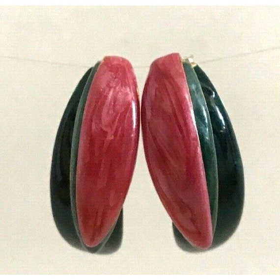 Vintage Painted Metal Layered Crescent Earrings P… - image 2