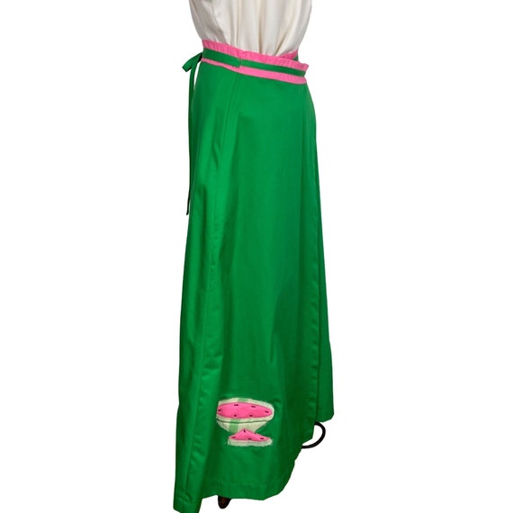 Vintage Maxi Wrap Skirt Watermelon Applique Kelly… - image 6