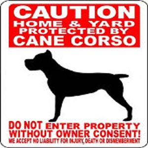 Cane Corso Dog Aluminum Sign: 9"x12", or 12"x18"