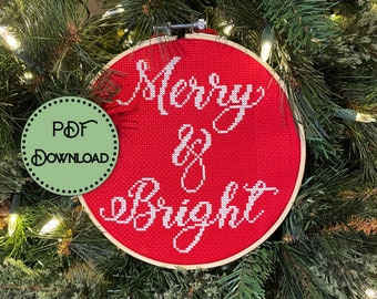 Merry & Bright Cross Stitch Pattern - Winter - Yule - Christmas - Modern