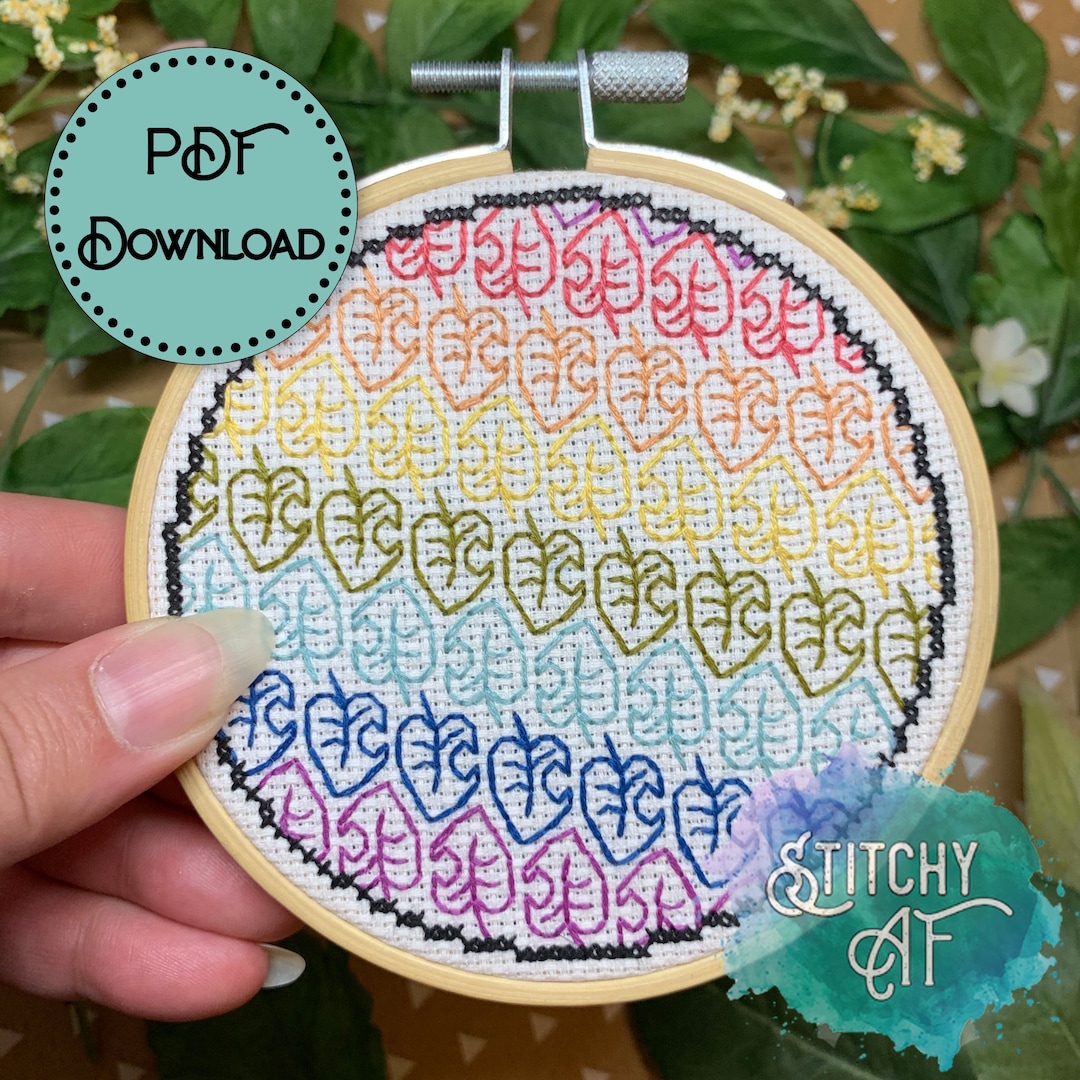AC Leaf Blackwork Pattern - Cross Stitch Pattern - Rainbow - Etsy