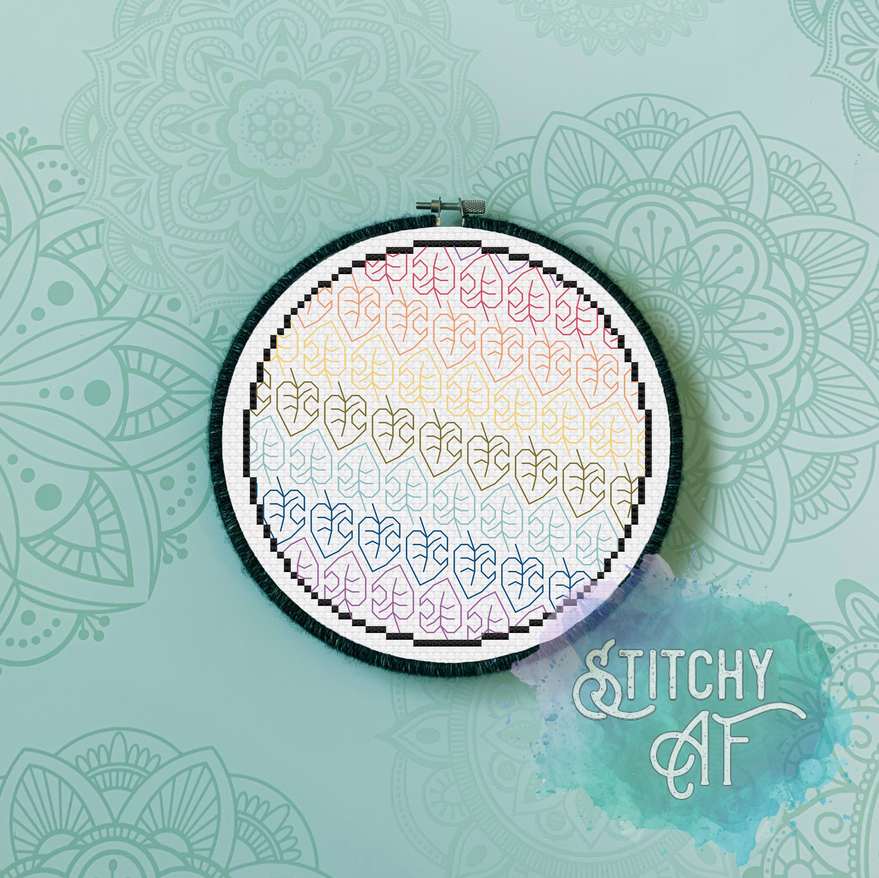 AC Leaf Blackwork Pattern - Cross Stitch Pattern - Rainbow - Etsy