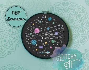 Space Girl Cross Stitch Pattern
