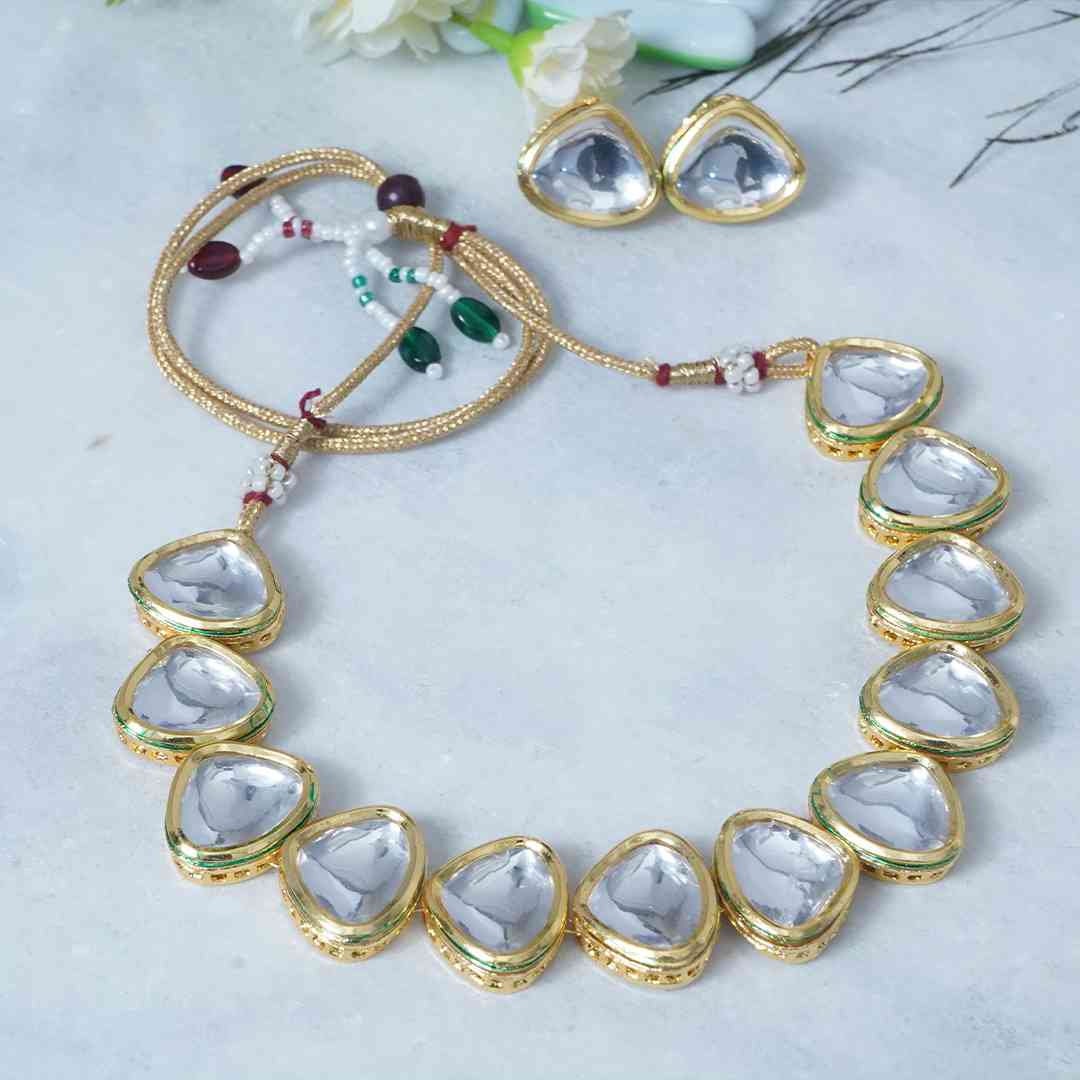 Indian and White Kundan Choker Set With Earrings - Etsy