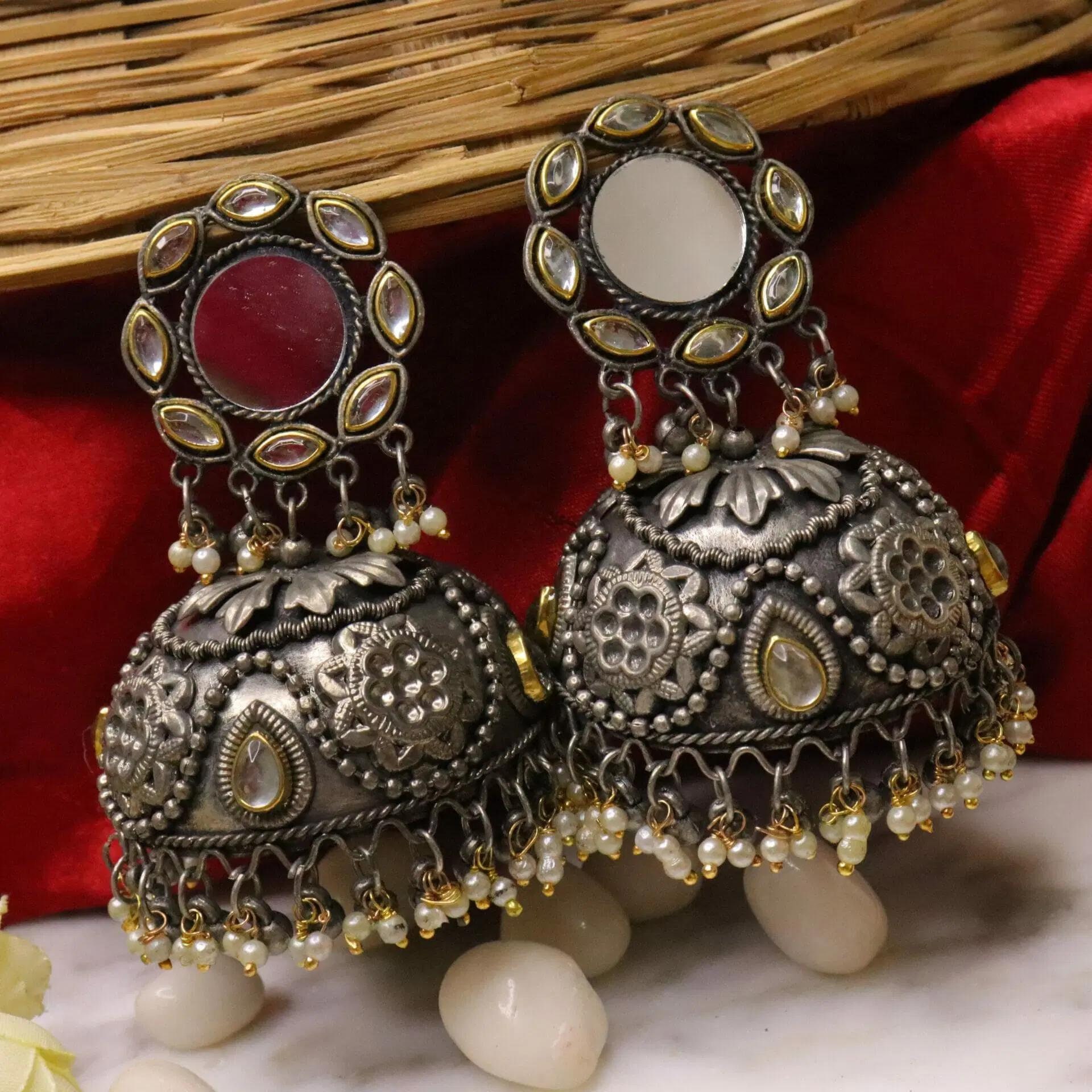 Bollywood Oxidized Silver Plated Handmade Big Statement Earrings, Jhumka  Jewelry for Women, Indian Antique Look Vintage Jumka Earring, - Etsy
